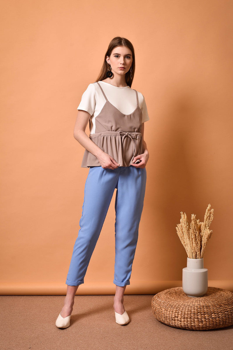 Top Fake Two Pieces Short Sleeve Cute