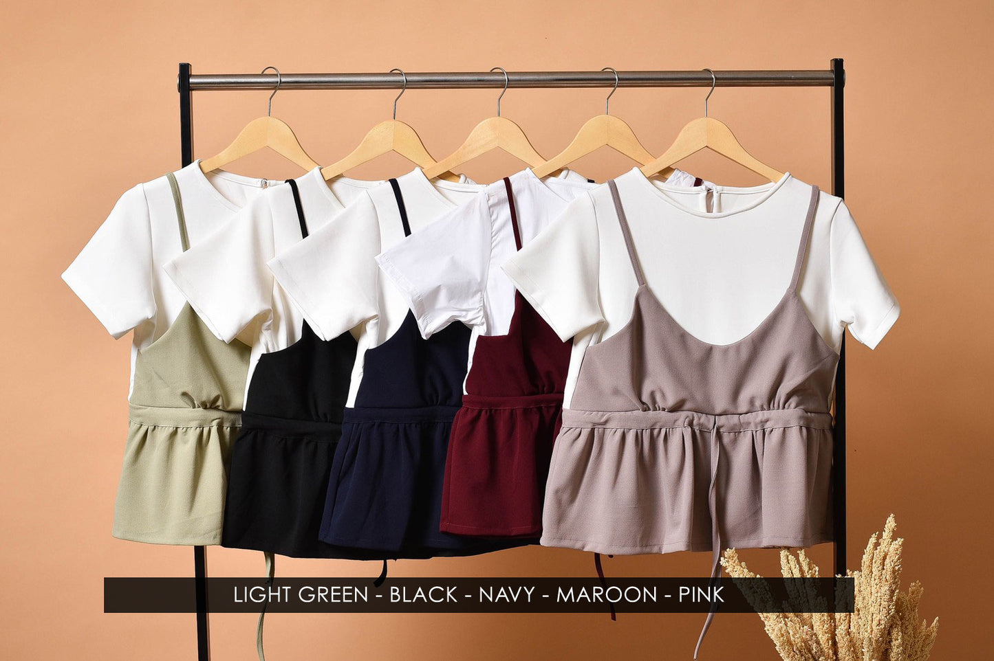 Top Fake Two Pieces Short Sleeve Cute