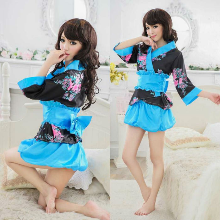 Lingerie Kimono Flower Pattern Two Tones Obi and Lower