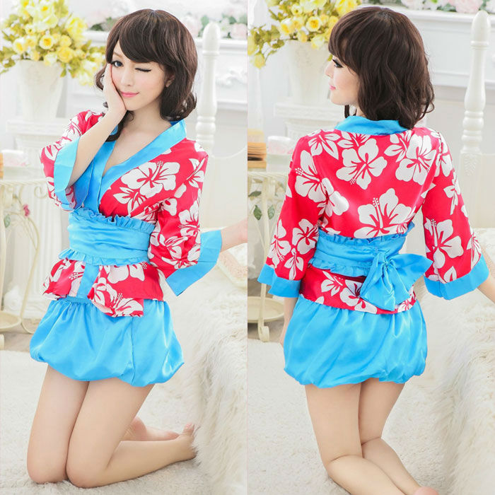 Lingerie Kimono Flower Pattern Two Tones Obi and Lower