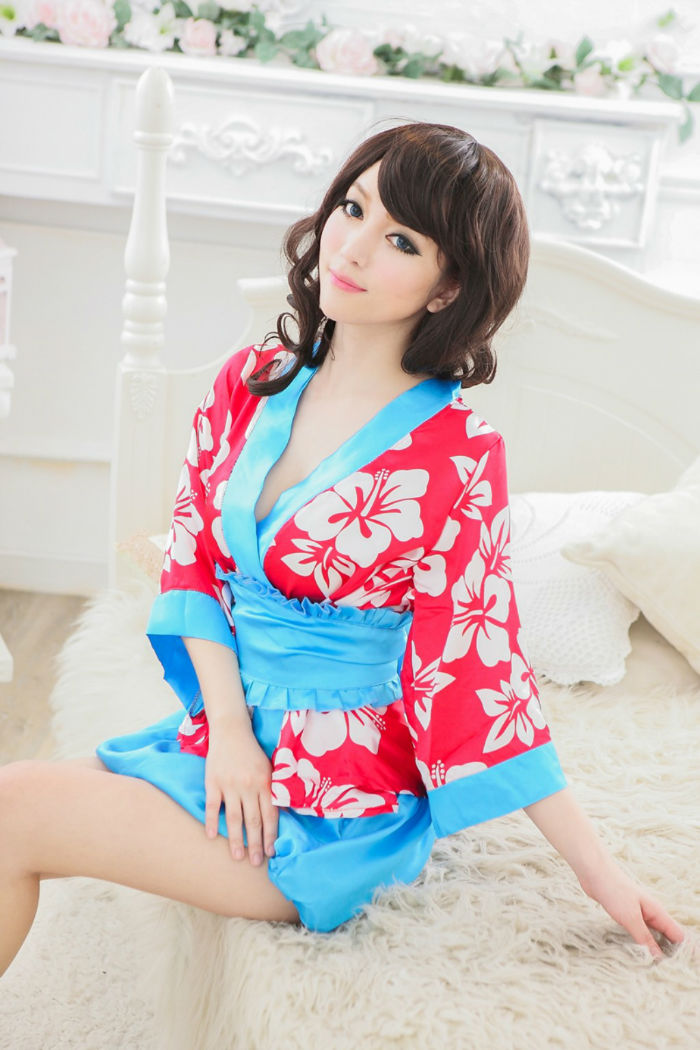 Lingerie Kimono Flower Pattern Two Tones Obi and Lower