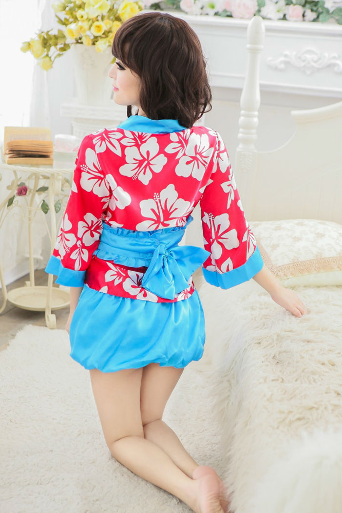 Lingerie Kimono Flower Pattern Two Tones Obi and Lower