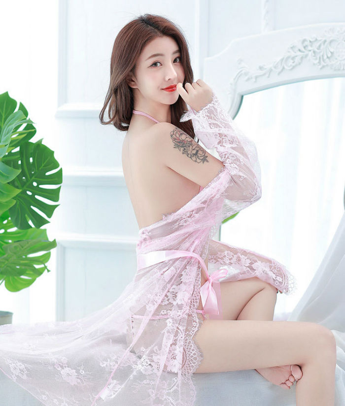 Lingerie Robe Long Lace and Two Pieces