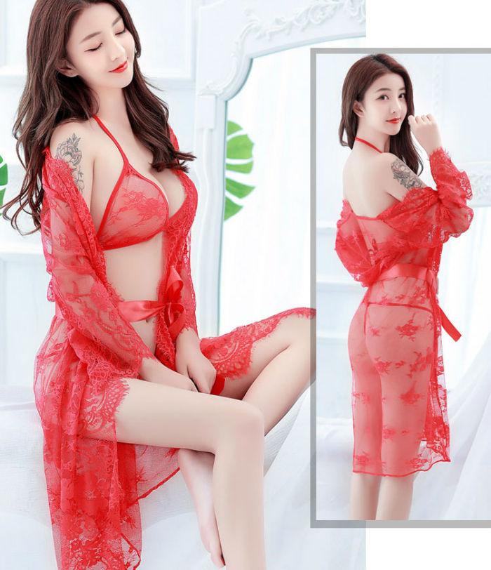 Lingerie Robe Long Lace and Two Pieces