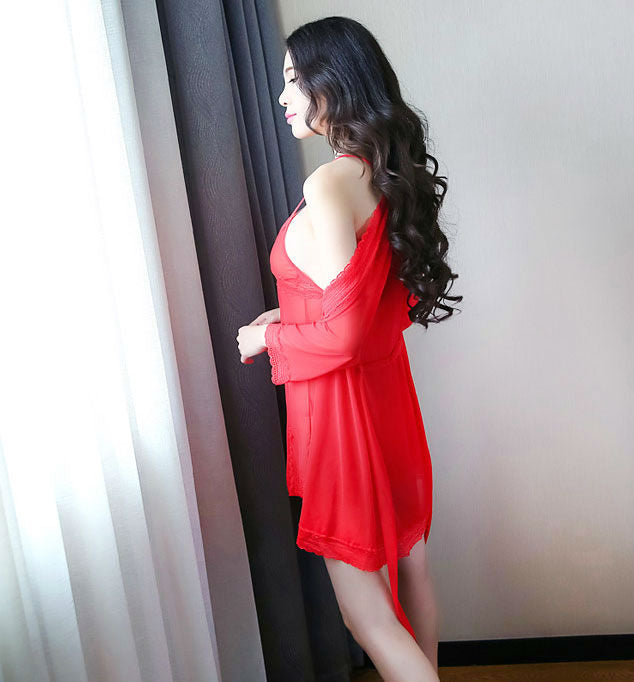 Lingerie Robe and Babydoll Halter Neck