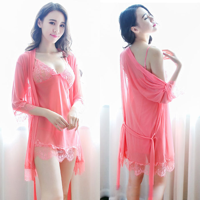 Lingerie Robe Lace Hem and Babydoll Lace Chest and Hem Irregular