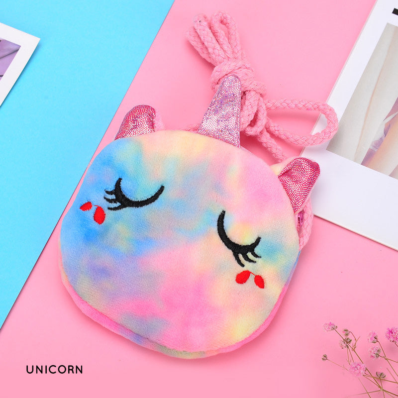 Tas Selempang Bulu Kepala Unicorn Beruang Rainbow