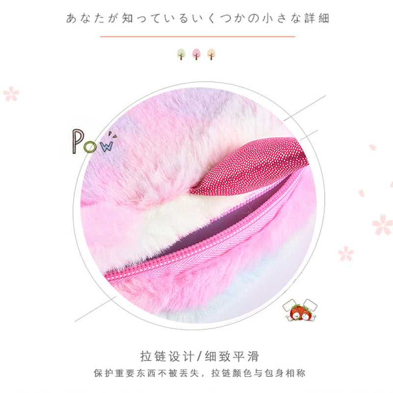 Tas Selempang Bulu Kepala Unicorn Kucing Rainbow