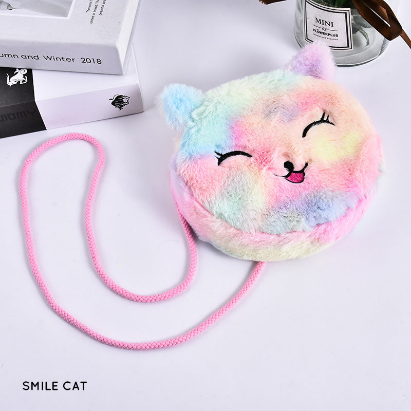 Tas Selempang Bulu Kepala Unicorn Kucing Rainbow