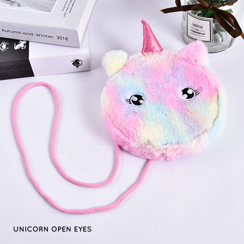 Tas Selempang Bulu Kepala Unicorn Kucing Rainbow
