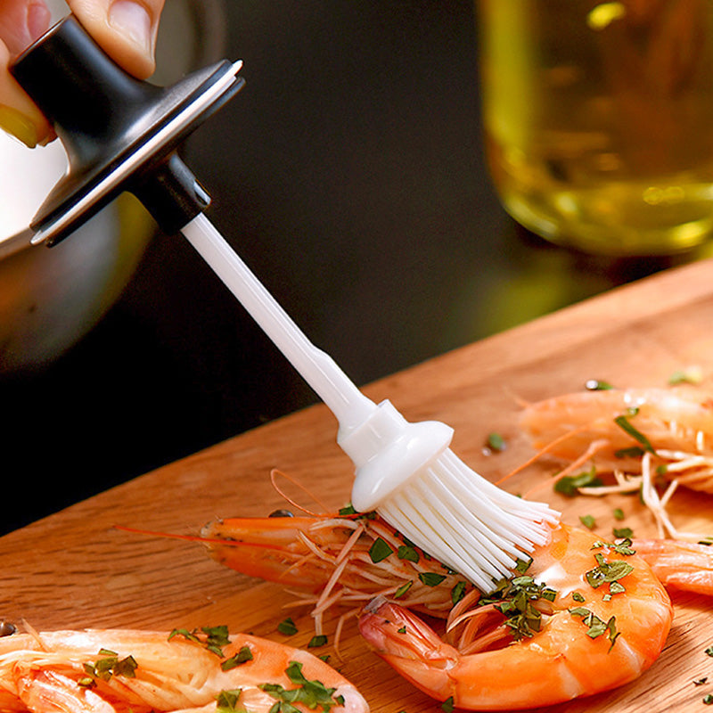 Botol Kaca dengan Tutup Sendok Kuas Praktis Minyak Bumbu Dapur