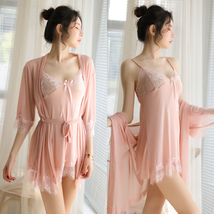 Lingerie Robe Lace Sleeves Hem and Babydoll Lace Chest Hem SUX039