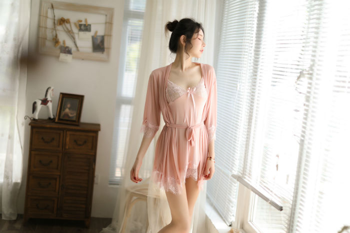 Lingerie Robe Lace Sleeves Hem and Babydoll Lace Chest Hem SUX039