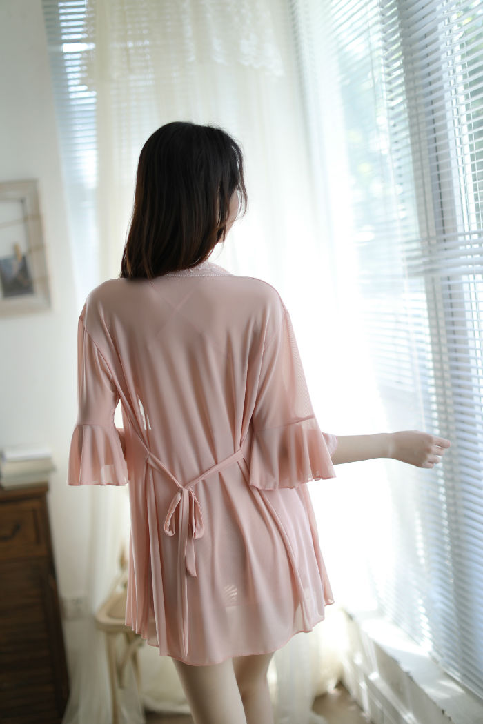 Lingerie Robe Lace Trim and Babydoll Lace Upper X Back SUX050