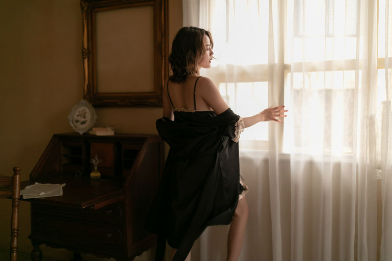 Lingerie Robe Long Sleeves and Babydoll Embroidery SUD417