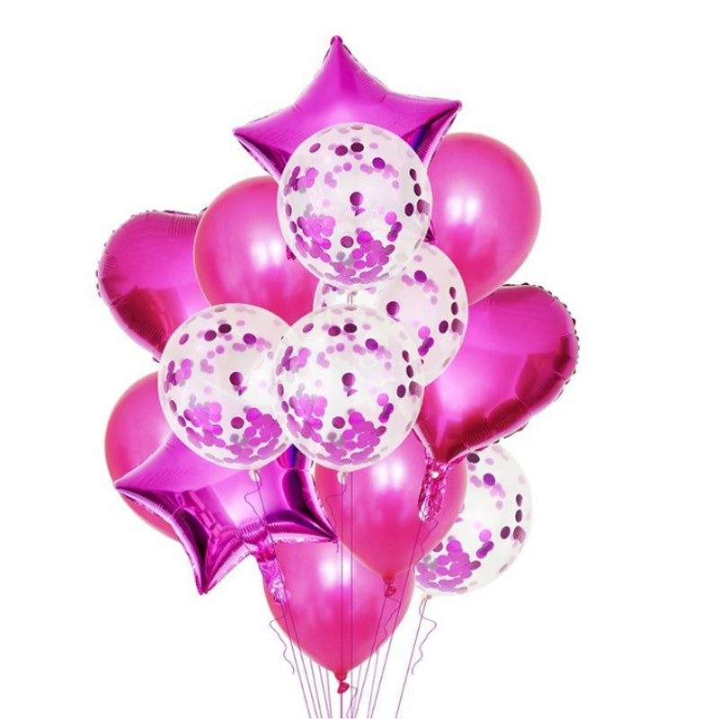 Balon Sequin Bintang Hati Warna Metalik Dekorasi Pesta 14 Pcs