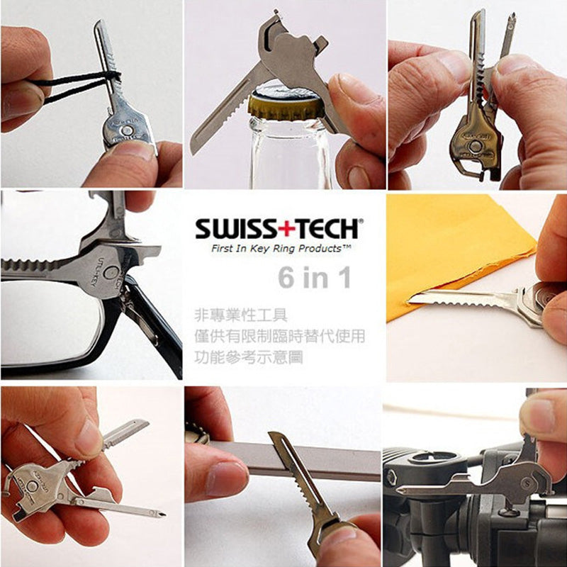Swiss Tech 6 in 1 Utili Key Ring Multi Tool Folding Knife Pocket Kunci
