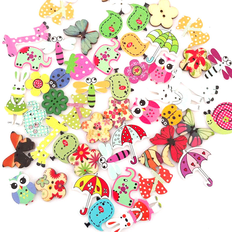 Kancing Kayu Kartun Lucu DIY Craft Scrapbook 50 Pcs