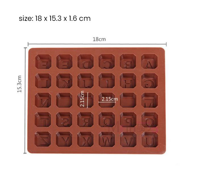 Cetakan Silikon Jelly Coklat Es Batu Bentuk Kotak Huruf Abjad