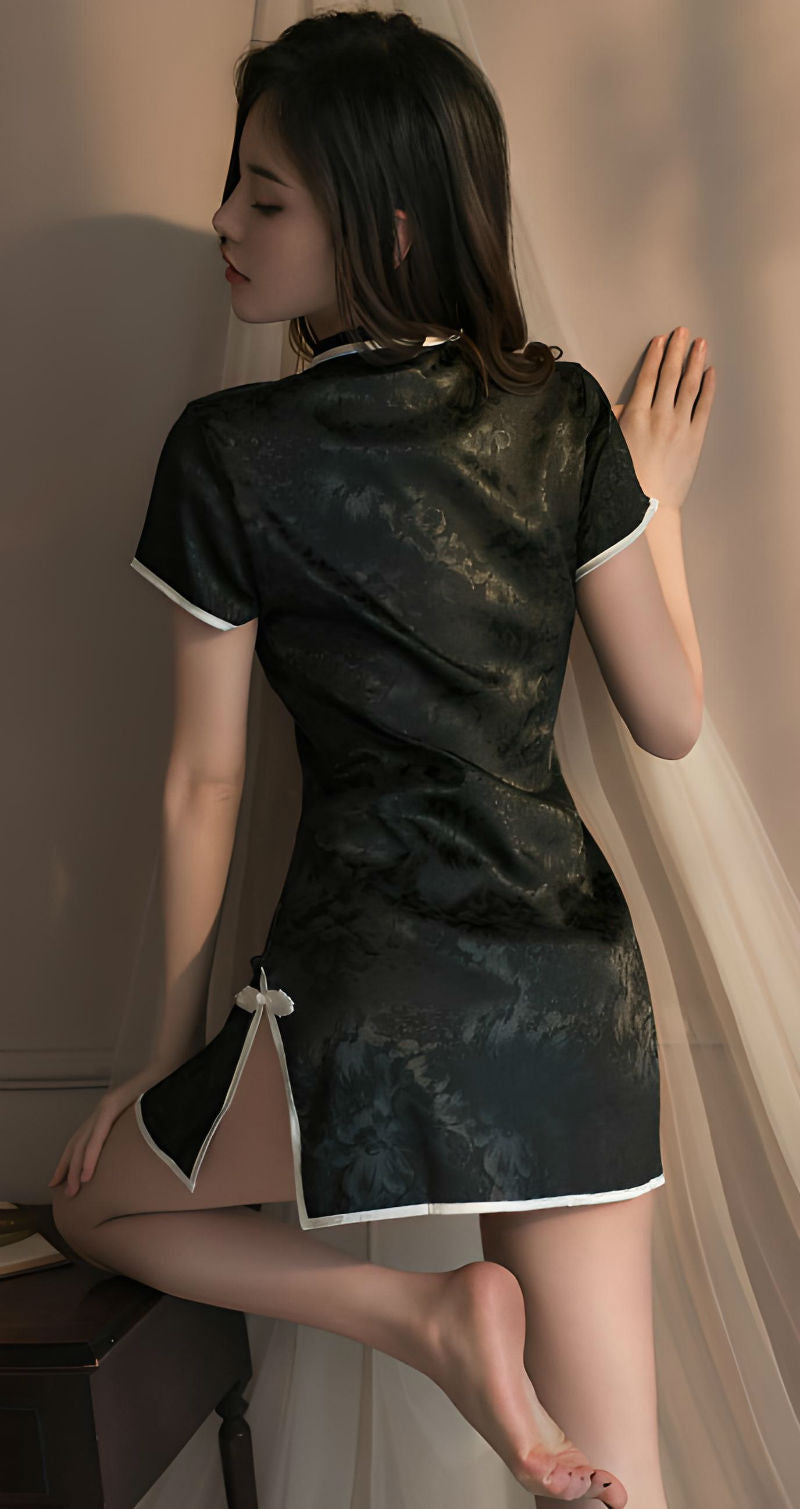Lingerie Chemise Open Side Dual Tones Trim Cheongsam UM0927