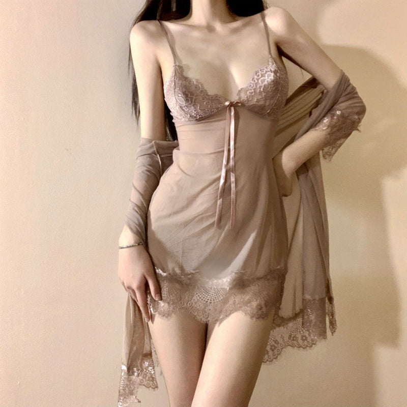 Lingerie Robe and Babydoll Lace Chest and Hem UY0040