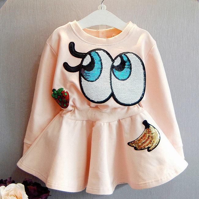 Girl Dress Dark Blue Eyes Sequins Long Sleeved Sweater