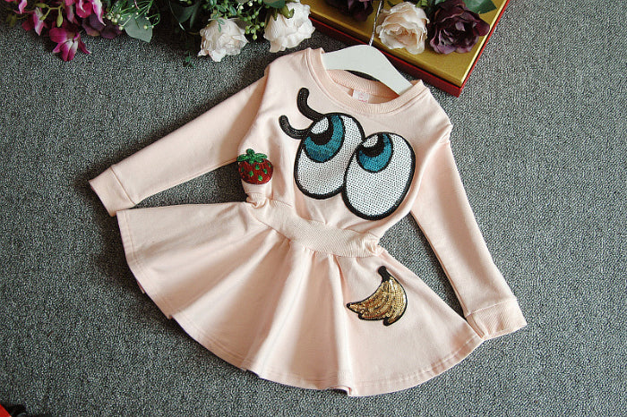 Girl Dress Dark Blue Eyes Sequins Long Sleeved Sweater