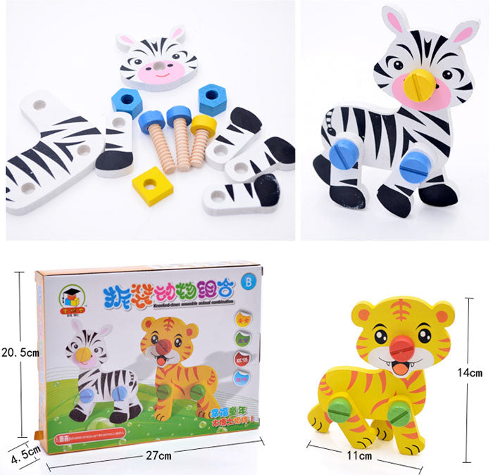 Mainan Edukasi Anak Puzzle 3D Kayu Zebra dan Harimau