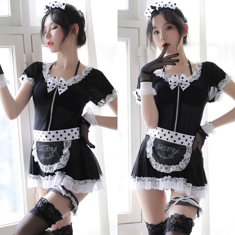 Lingerie Costume Maid Babydoll Dots Lace Trim ZU2014