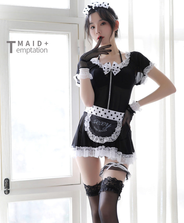 Lingerie Costume Maid Babydoll Dots Lace Trim ZU2014