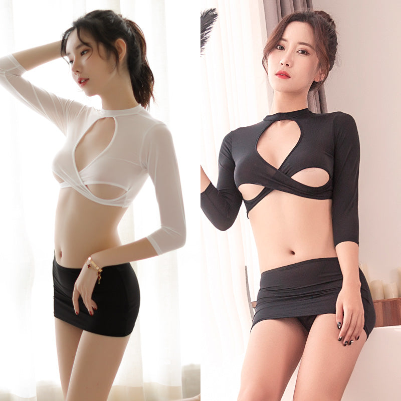 Lingerie Costume Secretary Two Pieces Long Sleeves Skirt ZU9057