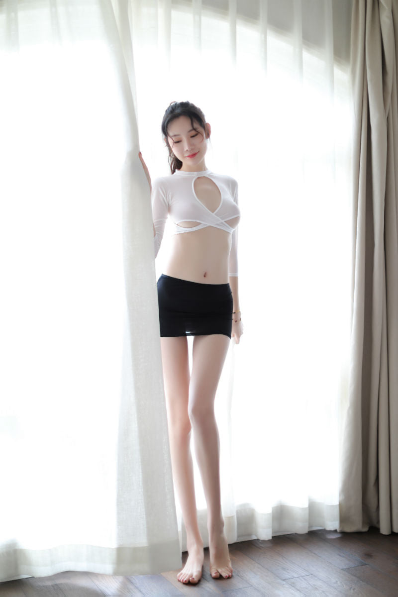 Lingerie Costume Secretary Two Pieces Long Sleeves Skirt ZU9057