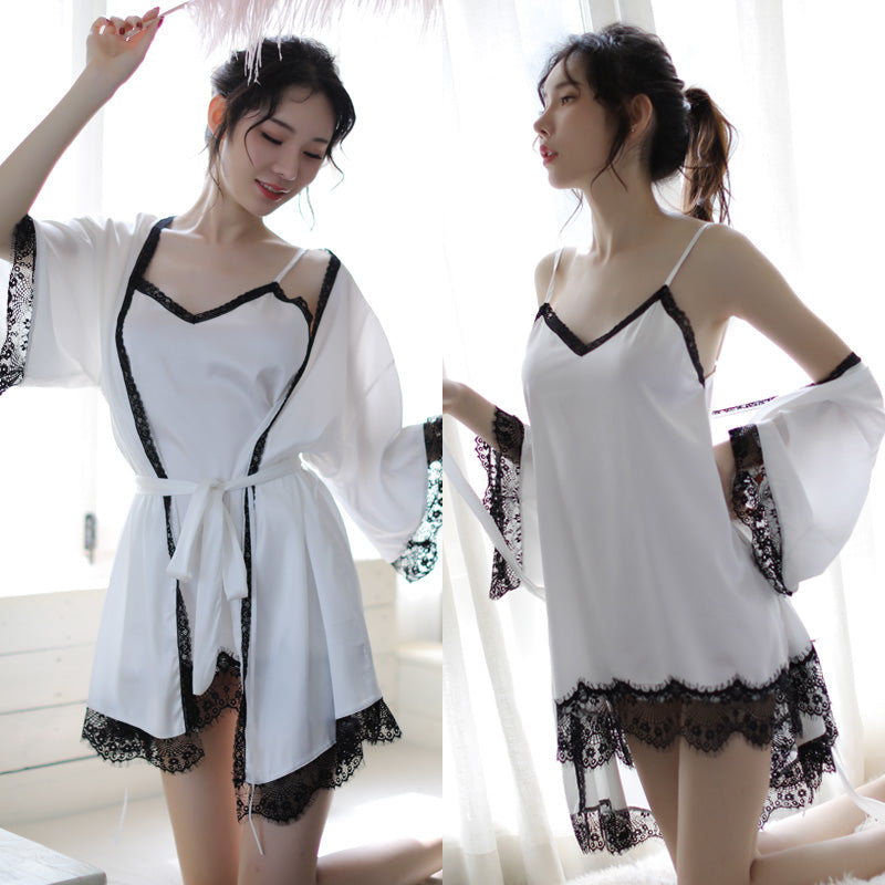Lingerie Robe and Babydoll Dual Tones Trim ZU9071