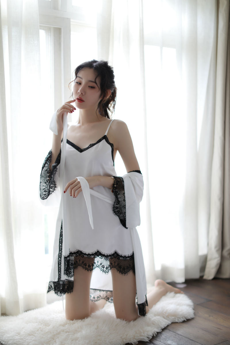 Lingerie Robe and Babydoll Dual Tones Trim ZU9071