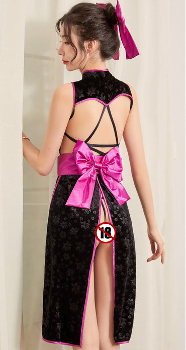 Lingerie Babydoll Open Center Strings Chest Bow Knot Back Cheongsam ZUE280
