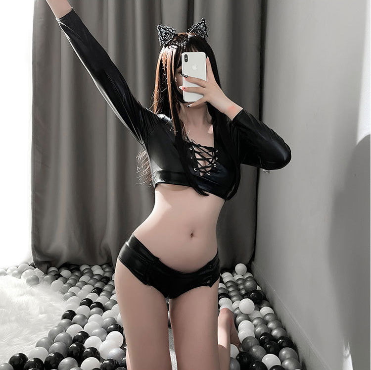 Lingerie Two Pieces Long Sleeves Strings Chest ZUV050