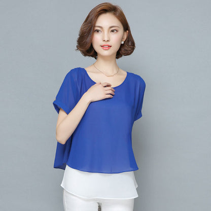Shirt White Chiffon Layer Short Sleeved 35752