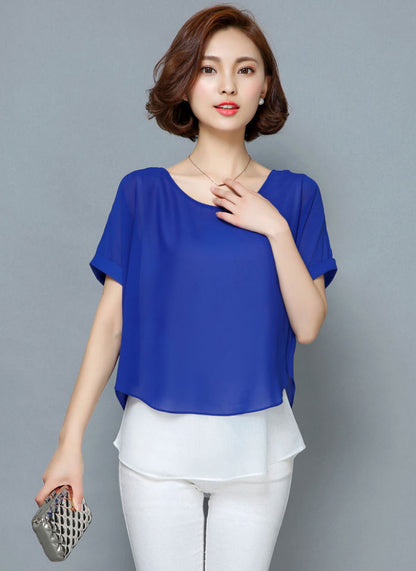 Shirt White Chiffon Layer Short Sleeved 35752