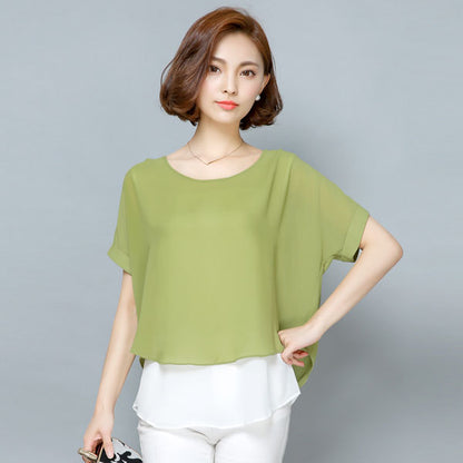 Shirt White Chiffon Layer Short Sleeved 35752