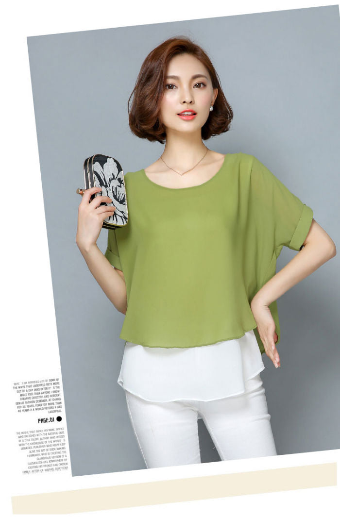 Shirt White Chiffon Layer Short Sleeved 35752