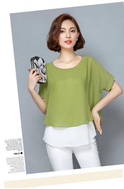 Shirt White Chiffon Layer Short Sleeved 35752