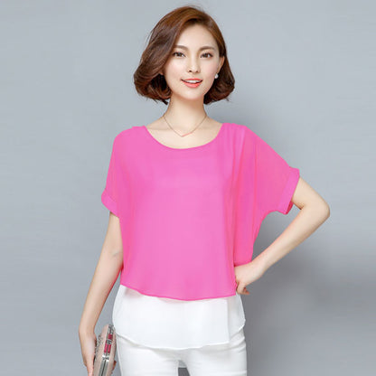 Shirt White Chiffon Layer Short Sleeved 35752