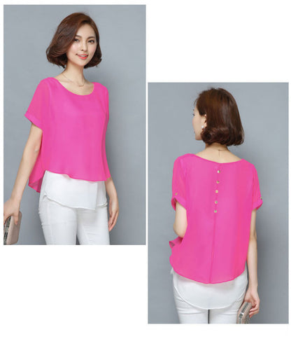 Shirt White Chiffon Layer Short Sleeved 35752