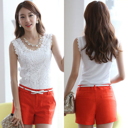Atasan Wanita Putih Brokat Bunga Tanpa Lengan Import 54976