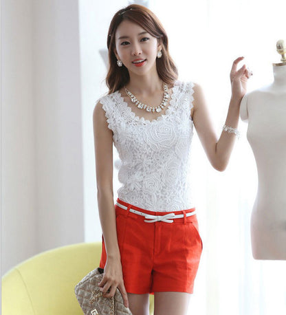 Atasan Wanita Putih Brokat Bunga Tanpa Lengan Import 54976