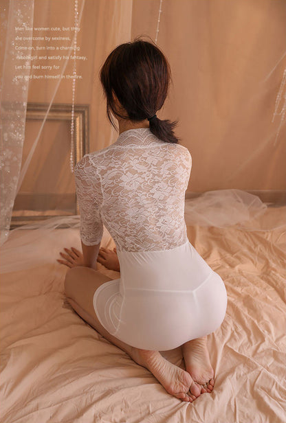 Lingerie Chemise Long Sleeves Lace Top CU9855