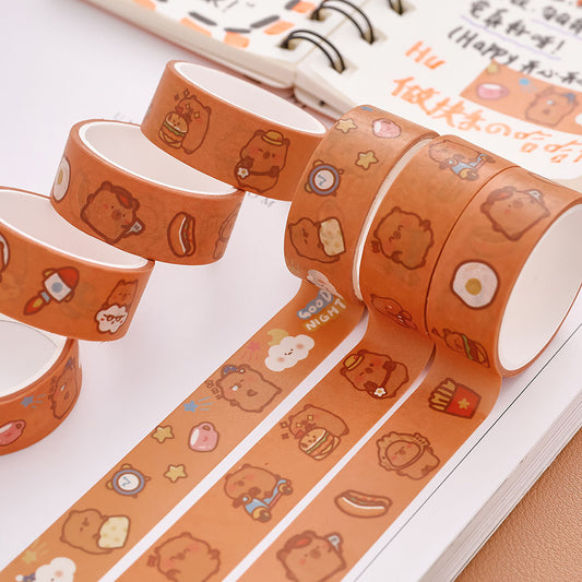 Washi Tape Roll Selotip Karakter Capybara Lucu Isolasi DIY Scrapbook