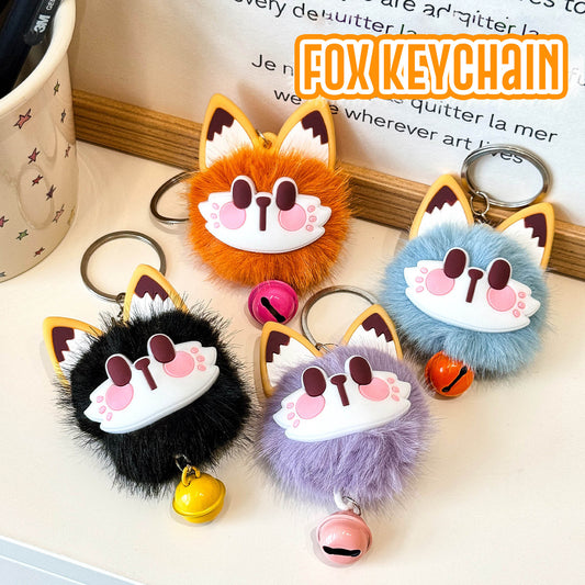 Gantungan Tas Kunci Boneka Kucing Rubah Bulu Pom Pom Lucu Lonceng Bagcharm Fox Cat Keychain