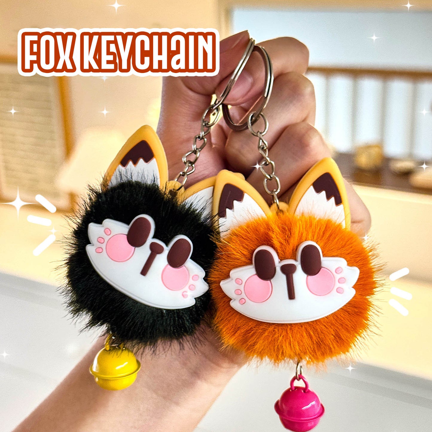 Gantungan Tas Kunci Boneka Kucing Rubah Bulu Pom Pom Lucu Lonceng Bagcharm Fox Cat Keychain