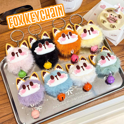 Gantungan Tas Kunci Boneka Kucing Rubah Bulu Pom Pom Lucu Lonceng Bagcharm Fox Cat Keychain